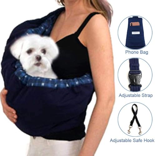Pet Sling Carrier, OrgMemory Adjustable Bag, Small Dog Cat Outdoor Shoulder Carrier Most Suitable: 3-8 lbs (Blue Plaid) - color: Blue Plaid