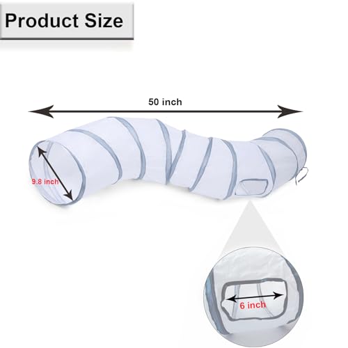 Cat Tunnel, Cat Tunnels for Indoor Cats, S-Shape Foldable Cats Cave | Interactive Toy Pet Tube with Interactive Peephole Crinkle Sounds for Rabbits, Kittens, Ferrets, Puppy Playing & Exploring - color: S - 2 Way White Gray