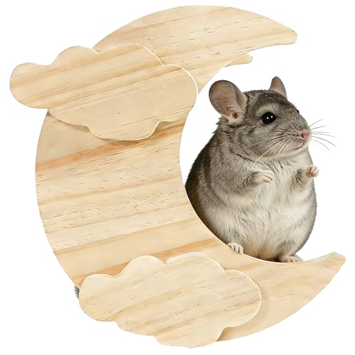 Chinchilla Hideout House Solid Wooden Chinchilla Cage Accessories | Chinchilla House No Paint Wooden Guinea Pig Hideout Small Animal Hide Hut for Chinchilla, Squirrel,Sugar Gliders (Moon) - style: Moon Shape