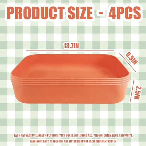 Small Litter Box, Plastic Kitten Litter Box, 13.9 x 9.8 x 3 Inch Open Litter Box for Small Pet, Easy to Clean (Orange 4PCS) - color: Orange 4PCS