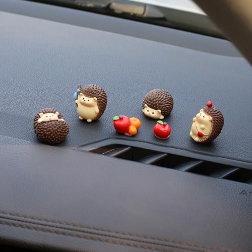 6 PCS Hedgehog Decor Car Dashboard Decorations, Fairy Garden Accessories | Kiofs Mini Hedgehog Figurines Car Gifts for Women Interior, Cute Desk Pets