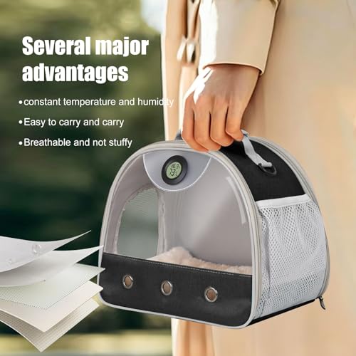 Bearded Dragon Carrier, Reptile Travel Bag with Built-in Thermometer Hygrometer, Breathable Small Animal Carrier with Clear View Window, Portable Guinea Pig Carrier for Gecko, Snake, Hamster - color: Black