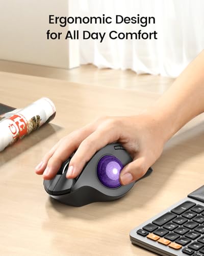 ProtoArc EM01 NL Wireless Trackball Mouse, Thumb Control, Purple | 0/20° Adjustable Angle to Reduce Fatigue, Triple-Device Bluetooth & 2.4G USB-A for Office Use, Silent Click, Easy to Clean - color: Purple Ball