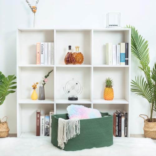 22in Extra Large Blanket Basket Holder Living Room, Rectangle Rope Woven Storage Basket with Handles for Laundry, Pool Towels, and Shoes, Dog Toy Organizer Bin Box, Forest Green - color: Forest Green