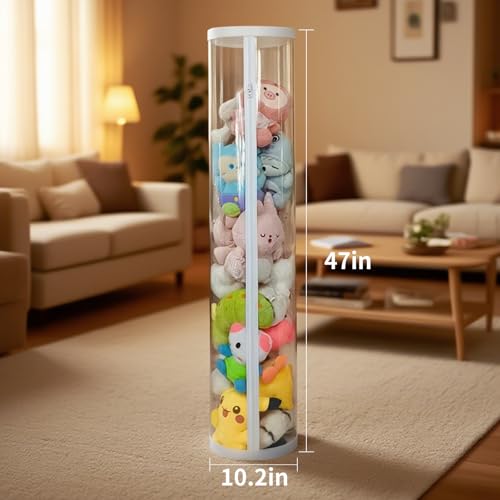 47.2 Inch Zippered Stuffed Animal Storage Tube, Large Capacity Space Saver | Large capacity transparent stuffed animal storage tube with zipper，Quick assembly stuffed animal tube organizer