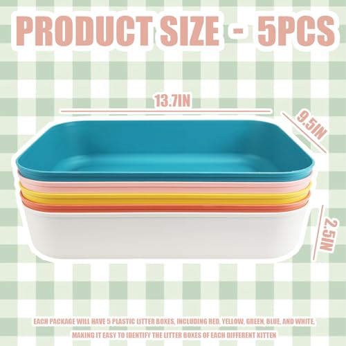 5PCS Small Litter Box, Plastic Kitten Litter Box, 13.9 x 9.8 x 3 Inch Open Litter Box for Small Pet, Easy to Clean (5 Color) - color: 5 Color