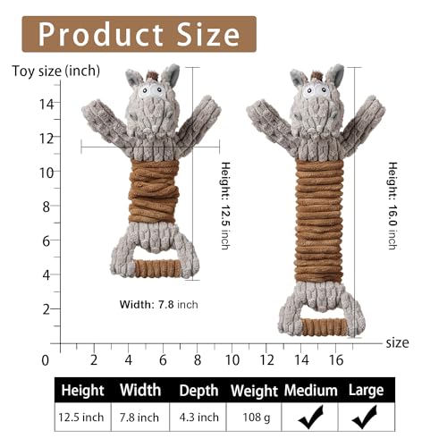 Tug of War Dog Toy, Crinkle Dog Toys for Large Dog, Soft Dog Plush Toy with Squeaky, Stuffed Animal for Dogs (Tug Series, Donkey)