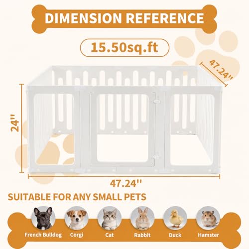 Acrylic Dog Playpen Indoor, Puppy Pens for Small Dogs & Puppies, 15 Panels | Easy Assemble, DIY Flexible Shape Dog Pen with Plastic Fence, Pet Exercise Pin for Small Animals, 24''Tall - size: 24" H