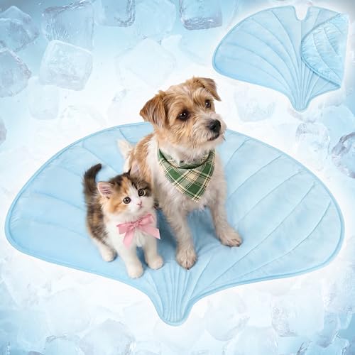 PetAmi Dog Cooling Mat, Ginkgo Leaf Shape, Pet Pad with Cooling Nylon & Soft Fleece, Q-Max > 0.4 Reversible All Season Blanket for Dogs & Cats, Small 35x40 in, Light Blue - color: Baby Blue, size: Small