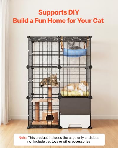 VEVOR Cat Cage 3-Tier 28"x17.91"x40.98" DIY Cat Playpen with Litter Box, Indoor Enclosure Detachable Metal Wire Kennel Crate, Large Exercise Place Ideal for 1-2 Cats, Kittens and Small Animals, Black - size: 28"x18"x41"