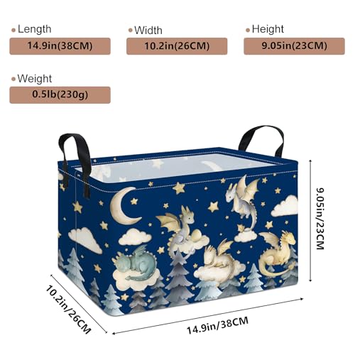 Rectangular Dragon Storage Bin, Medium Fabric Closet Organizer Basket | Moisture repellent textile, reinforced carry grips, collapsible holder tidies cabinet and teenage bedroom belongings - color: REC Cute Dragon