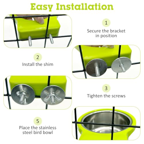 Stainless Steel Bird Bowls for Cage 2 Pcs Parrot Feeding Dish Metal Food and Water Cups Detachable Birds Cage Feeder Hanging Finch Food Plates with Perch for Parakeet Budgie Lovebird (Green) - color: Green