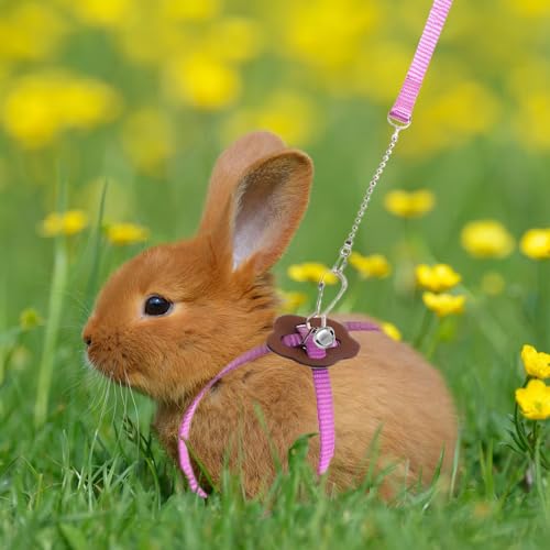 2 Pack Adjustable Hamster Leash Harness for Harness for Ferret Baby Rabbit Hamster Rat Mouse Leash Lead with Bell (Pink - color: Pink