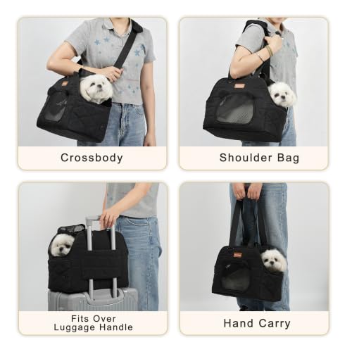 Dog Purse Carrier for Small Dogs Firm Bottom Puppy Travel Bag (Black) | Cat Carrier Small Dog Bag with Pocket, Breathable Mesh, Anti-Escape Safety Leash, Comfy Dual-Sided Mat for Outdoor Car Travel - color: Black