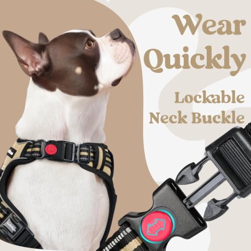 rabbitgoo Dog Harness Small Sized, Updated Easy On & Off with 3 Buckles | No Pull No Choke, Walking with 2 Clips and Handle, Adjustable Soft Reflective, Beige, Small - color: Beige, size: Small