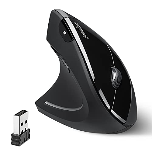 Perixx PERIMICE-713L, Wireless Ergonomic Left Handed Vertical Mouse, 6 Buttons Design, 3 Level DPI, Black, Medium - style: Wireless
