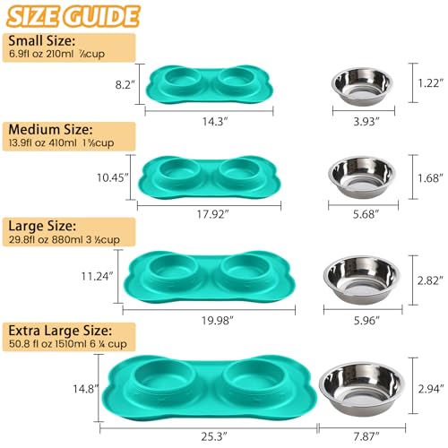 Hubulk Pet Dog Bowls 2 Stainless Steel Dog Bowl with No Spill Non-Skid Silicone Mat + Pet Food Scoop Water and Food Feeder Bowls for Feeding Small Medium Large Dogs Cats Puppies (Small, Mint Green) - color: Mint Green, size: Small