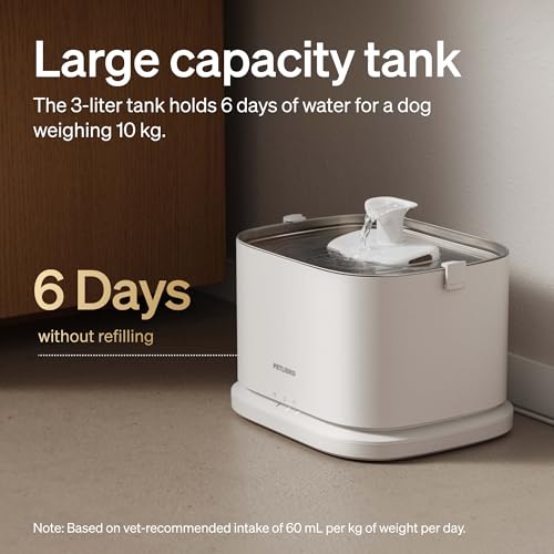 PETLIBRO Quiet Dog Water Fountain Stainless Steel Tray, Smart Pet Water Fountain for Dogs Inside with App Monitoring, 3L Dog Fountain Water Bowl, Automatic Water Dispenser for Dogs, Cat Water Fountain - size: Fountain