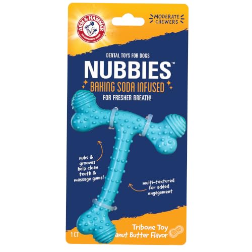 Arm & Hammer Nubbies T-Bone Dental Dog Chew Toy, Peanut Butter, 24-Pk | Durable nylon and TPR nubs clean teeth and gums, built for aggressive chewers - color: Blue T-Bone, size: 24 Count