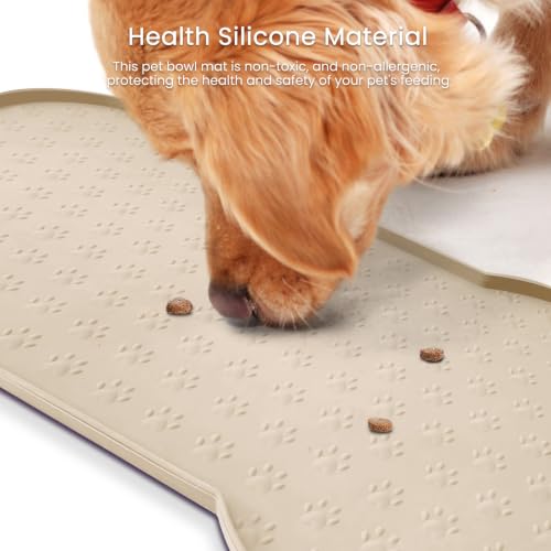 PWTAA Dog Food Mat Anti-Slip Silicone Dog Bowl Mat Thicker Pet Placemat Waterproof Cat Feeder Pad with Raised Edge Puppy Kitten Feeding Mats Suitable Small Medium-Sized Dogs Cats Eating Tray - 2PCS - color: Beige, size: 19.4" x 9.8"-2PCS