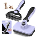 Professional 3PCS Self Cleaning Slicker Brush & Pet Grooming Rake & Flea Comb for Dogs,Cats and Horses | Double-Sided Dematting Comb & Skin Friendly Deshedding Grooming Tool (Light Purple) - color: Light Purple