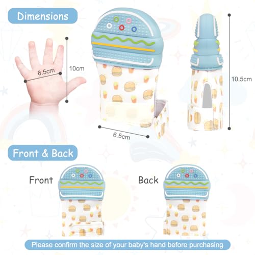 2Pack Silicone Teething Mitt, Hamburger Baby Teething Toy for 0-6 6-12 Months, Food Grade Silicone Infant Teething Mitten, BPA-Free Baby Chew Toys for Pain Relief, Sucking Needs - color: Blue Hamburger