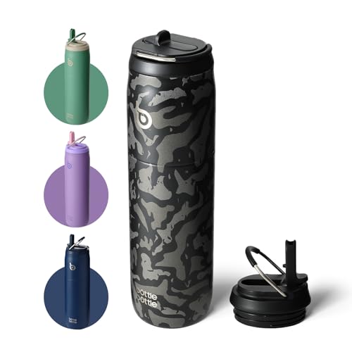 BOTTLE BOTTLE Stainless Steel Water Bottle 32 oz Black Camouflage | Straw Lid, Insulated Cup, Stay Cold Hot, Leak-Proof, Wide Mouth Water Bottles for Men - color: Black Camouflage