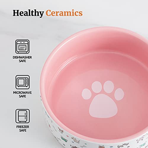 FE FUN ELEMENTS Ceramic Dog Bowls for Small Dogs, 16 Fl Oz Heavy Food and Water Bowl with Adorable Patterns (Small, Pink) - color: Pink Patterned, size: Small-5.5 inch