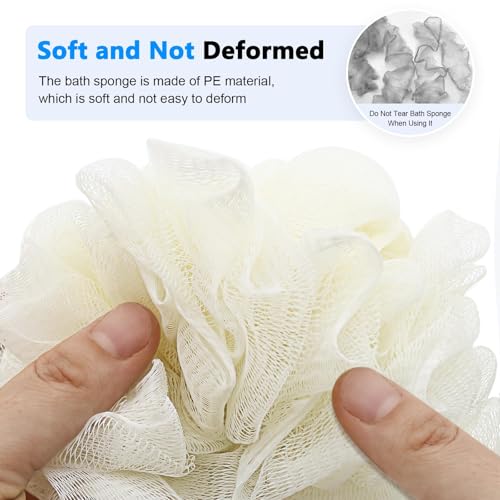 FORENEE White Loofah on a Stick, PE Mesh Back Scrubber with Wood Handle | Soft PE mesh for rich lather and gentle cleansing; water-resistant coating on the wood handle and hanging loop for drying. - style: White