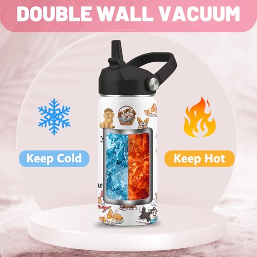 Dog Lover Gifts for Girls, 16 oz Dog Water Bottle with Straw Lid | Stainless Steel Insulated Dog Water Bottle, Cute Puppy Tumbler for School Travel Outdoor - color: Dogs