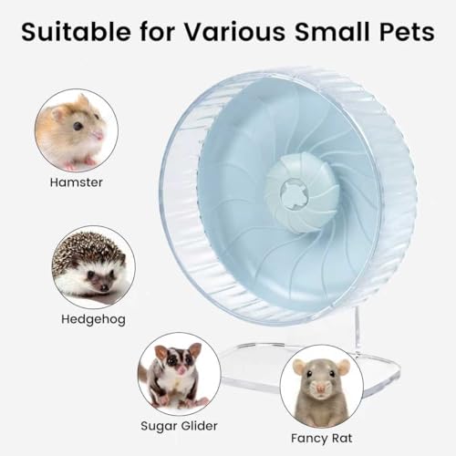 8 inch Silent Hamster Wheel with Adjustable Stand, Blue | Double-Bearing Design, Adjustable Stand, Smooth-Rotating Exercise Wheel for Hamsters, Mice and Other Small Pets - color: Blue With Stand, size: 8in