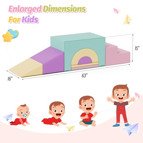 MU ‌Soft Climbing Toys for Toddlers, 7-Piece Baby Soft Foam Climbing Blocks, PU Leather Gym Climb and Crawl Activity Play Set, Indoor Climbing Toys for Kids and Children, Pink - color: Pink