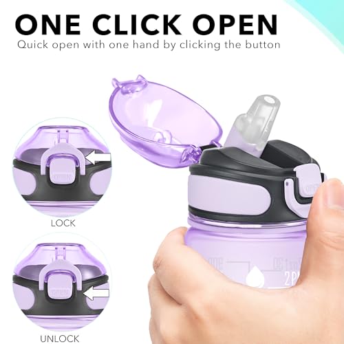 Enerbone 32 oz Water Bottle with Times to Drink and Straw, Motivational Drinking Water Bottles with Carrying Strap, Leakproof BPA & Toxic Free, Ensure You Drink Enough Water for Fitness Gym Outdoor - color: Amethyst