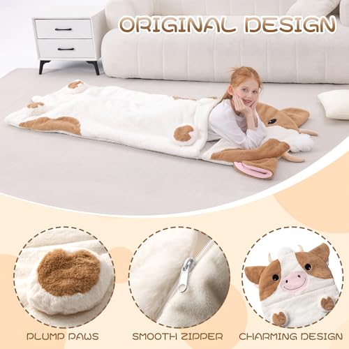 70" 4.2lbs Kids Sleeping Bag with Pillow Brown Cow Toddler Nap Mat | Sleep Sack 2-in-1 Sleeping Mat& Blanket Washable Roll-Up w/ Handle For Daycare Kindergarten Thick Soft & Portable In Gift Box - color: Cow-Brown