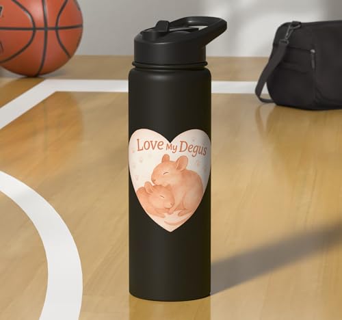 Love My Degus Heart Degu Lover Stainless Steel Insulated Water Bottle - color: Black