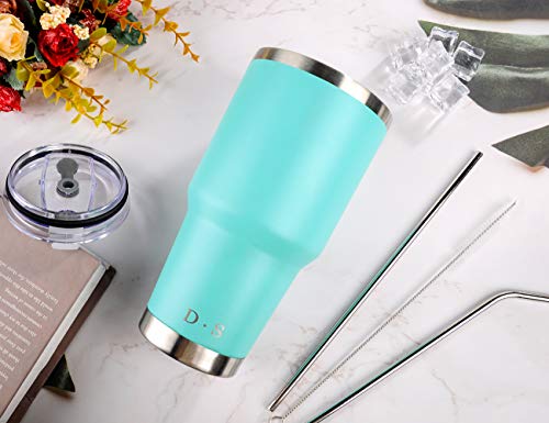 D·S 30oz Mint Tumbler Double Wall Vacuum Insulated Travel Coffee Mug | Double Wall Vacuum Suit Cold and Hot Drink Fits in standard car cup holders With Splash-Proof Lid - color: Mint