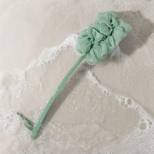 EcoTools Sea Gems EcoPouf Bath Brush, Exfoliating Body Scrubber for Shower | Smooth hard-to-reach areas, long handle loofah back scrubber, recycled netting, vegan, cruelty-free, self-care, clean skin - style: EcoPouf Bath Brush