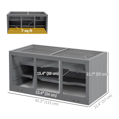 PawHut 45" Extra Large Wooden Hamster Cage 3-Layer Opening Roof Gray | Rat Cage, PVC Window, Small Animal Habitat, for Gerbil, for Dwarf & Syrian Hamsters - color: Gray