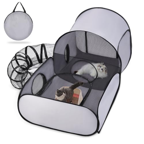 TailTastic Cat Playpen,3-in-1 Surround Tunnel for Indoor & Outdoor Use | outdoor cat tent,breathable mesh,pop-up folding design,and Medium/Large sizes for cats and small animals