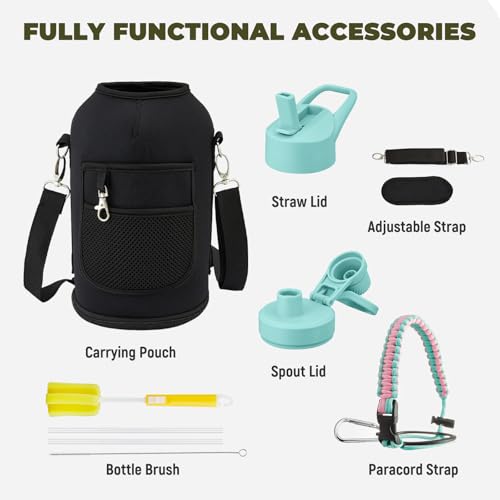 COKTIK 84oz Insulated Water Bottle - Stainless Steel Vacuum Metal, Portable ½ Gallon Large-Capacity Sports Bottle with Straw, Carry Bag and Handle Strap, Ideal for Gym & Hiking（Bubble Gum) - color: Bubble Gum, size: 84 Ounces