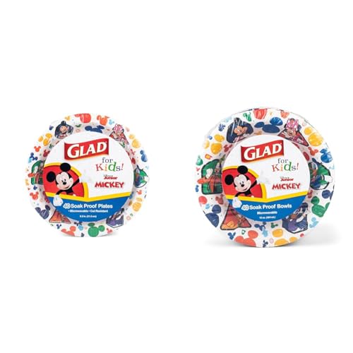 Glad Disney Mickey Mouse Paper Plates and Bowls for Kids - 40 Count Plates and 40 Count 12oz Bowls - size: 8.5" Paper Plates - 40 ct