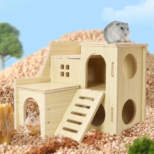 Uncle Yang Tiny Hamster Maze Wood House with Slide House | Hamster Hideout Cage Accessories, for Dwarf Gerbils and Mouse Mice Rat Other Small Animals(Only Suitable for Hamsters)