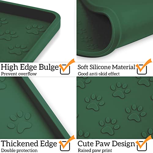 Ptlom Pet Placemat for Dog and Cat, Waterproof Silicone Pet Feeding Bowl Mats for Food and Water, Small Medium Large Dogs Mat Prevent Residues from Spilling to Floor, Hunter, 11.8"x11.8" - color: Hunter Green, size: 11.8"L x 11.8"W