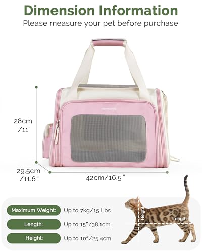Homespon 34.5L Soft-Sided Cat Dog Carrier, Airline Approved Pet Bag | Collapsible Travel Bag with Removable Bed for Small Dogs & Cats - color: Pink