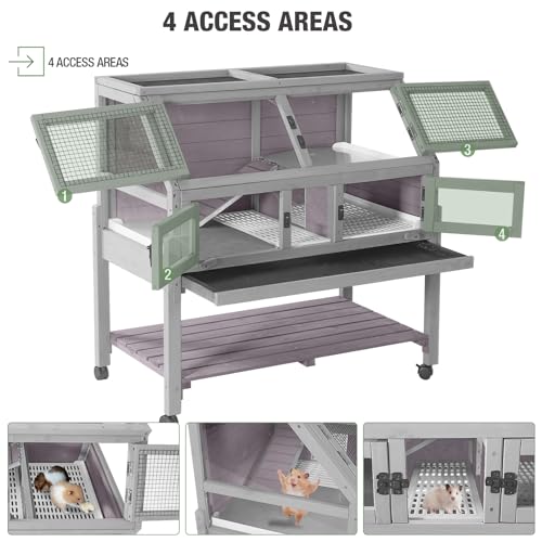 Large Guinea Pig Cage with Wheels, Anti-Chew Metal Frame Lamp, Deep Leakproof Pull-Out Tray, Spacious Habitat for Hamsters, Rats, Chinchillas, Ferrets - color: Light gray