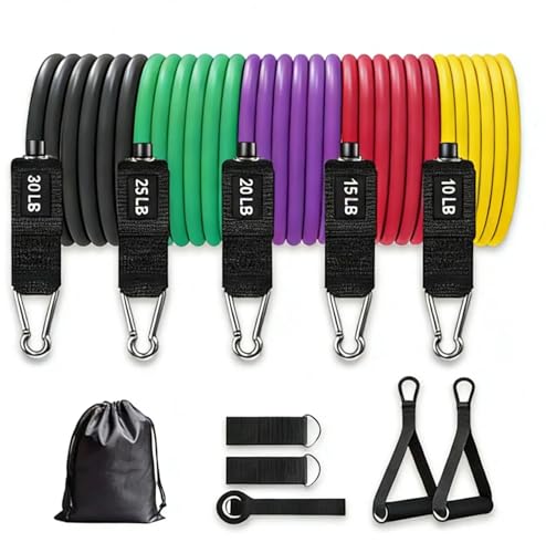 5Pcs Resistance Bands, Ankle Straps, Door Anchor, Handles, Travel Bag – Comfortable Elbow Support with Non-Slip Handles (Rainbow Resistance Bands)