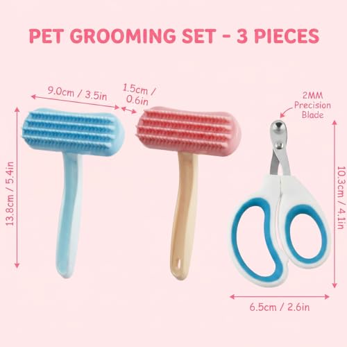 3PCS Bunny Brush Set, Silicone Pet Brush for Grooming, Rabbit Brush For Shedding Grooming, Hair Buster Comb for Small Animals, 2PCS Soft Silicone Brushes and 1PCS Nail Clipper Set for Gentle Pet Care