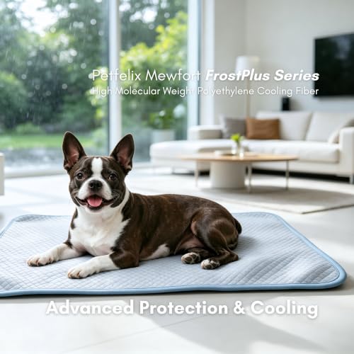 Petfelix FrostPlus Cooling Mat for Dogs Qmax>0.45 Breathable Dog Cooling Mat Chemical Free Fabric Cooling Dog Bed for Cats and Small Animals Non Slip Washable Scratch Resistant, M, 28''*20'' - size: M-28''*20''