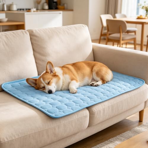2026 Arc-Chill Upgraded Dog Cooling Mat Q-Max>0.4 Pet Cooling Pad | Non-slip Dog Bed Mats Washable Cooling Mat for Dogs Cats Instant Cool Relief for Indoor Floor Sofa, Outdoor Garden& Car Seats - color: Blue, size: 28x22 in