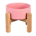 Pink Ceramic Elevated Raised Cat Bowl with Wood Stand No Spill Pet Food Water Feeder Cats Small Dogs - color: Pink, size: Medium Dog Bowls 850ML*1
